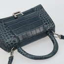 BALENCIAGA Hour Hand Bag Leather 2way Navy Silver 593546 Auth 192706M-6