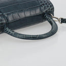 BALENCIAGA Hour Hand Bag Leather 2way Navy Silver 593546 Auth 192706M-7