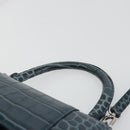 BALENCIAGA Hour Hand Bag Leather 2way Navy Silver 593546 Auth 192706M-14