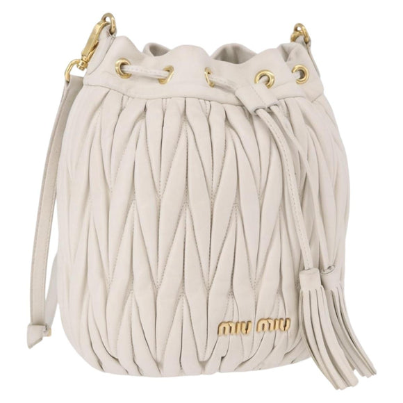 Miu Miu Matelasse Shoulder Bag Leather White Gold Tone Auth 192710A