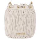 Miu Miu Matelasse Shoulder Bag Leather White Gold Tone Auth 192710A-13