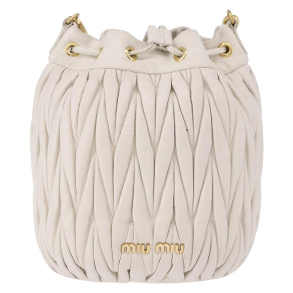 Miu Miu Matelasse Shoulder Bag Leather White Gold Tone Auth 192710A