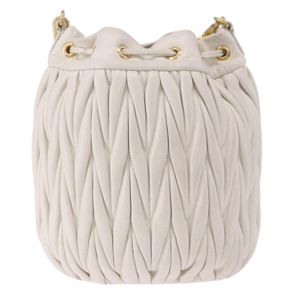 Miu Miu Matelasse Shoulder Bag Leather White Gold Tone Auth 192710A