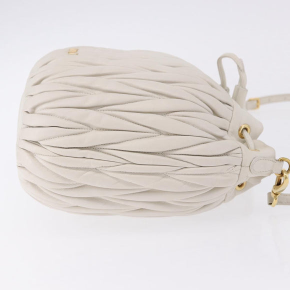 Miu Miu Matelasse Shoulder Bag Leather White Gold Tone Auth 192710A