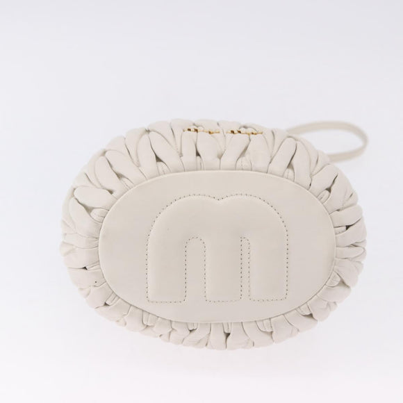 Miu Miu Matelasse Shoulder Bag Leather White Gold Tone Auth 192710A
