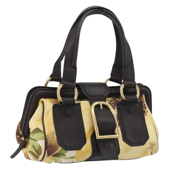 CELINE Hand Bag Canvas Yellow Gold Tone Auth 192711A