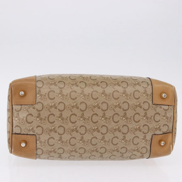 CELINE C Saluki Boston Bag PVC Leather Beige Gold Tone Auth 192714