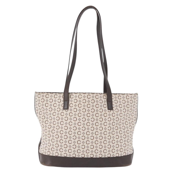 CELINE C Macadam Tote Bag Canvas Ivory Brown Auth 192715