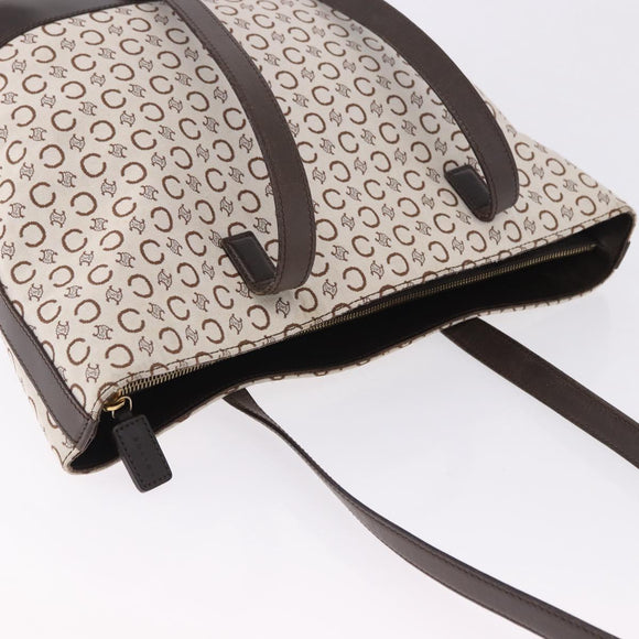 CELINE C Macadam Tote Bag Canvas Ivory Brown Auth 192715