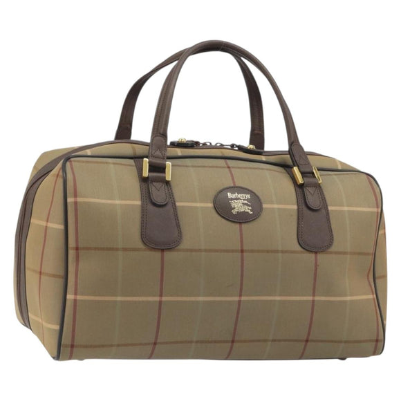 Burberrys Nova Check Boston Bag Canvas Beige Gold Tone Auth 192716