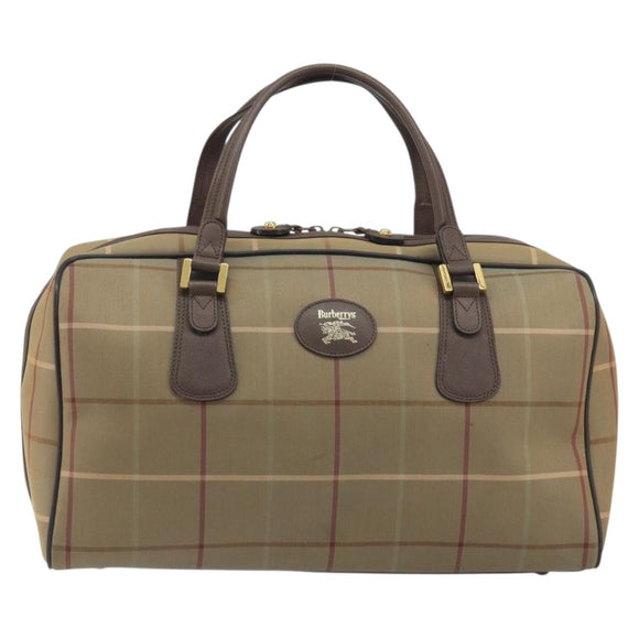 Burberrys Nova Check Boston Bag Canvas Beige Gold Tone Auth 192716
