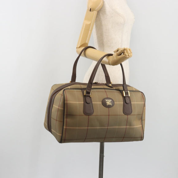 Burberrys Nova Check Boston Bag Canvas Beige Gold Tone Auth 192716