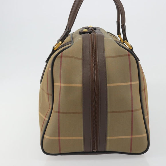 Burberrys Nova Check Boston Bag Canvas Beige Gold Tone Auth 192716