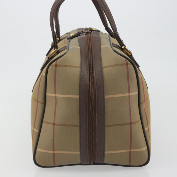 Burberrys Nova Check Boston Bag Canvas Beige Gold Tone Auth 192716