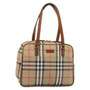 BURBERRY Nova Check Hand Bag Canvas Beige Gold Tone Auth 192718-1