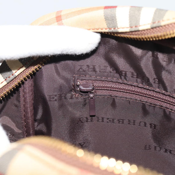 BURBERRY Nova Check Hand Bag Canvas Beige Gold Tone Auth 192718