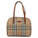 BURBERRY Nova Check Hand Bag Canvas Beige Gold Tone Auth 192718-13