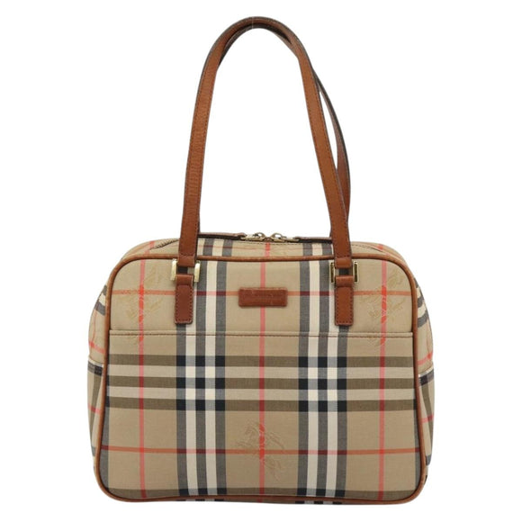 BURBERRY Nova Check Hand Bag Canvas Beige Gold Tone Auth 192718