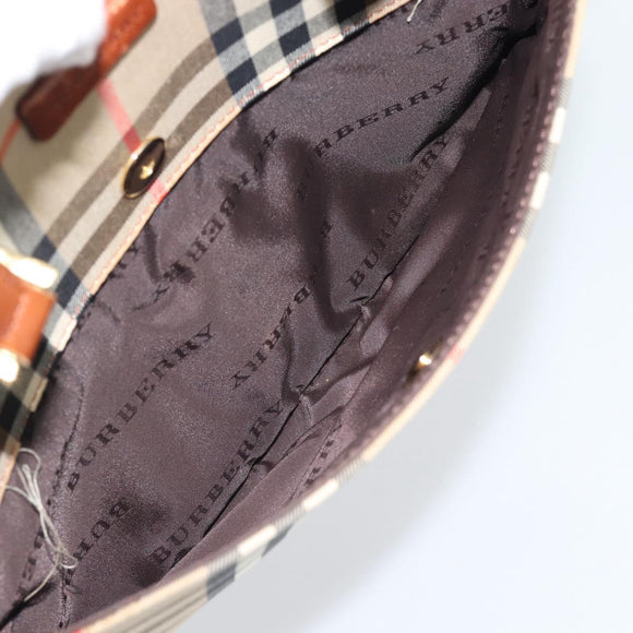 BURBERRY Nova Check Hand Bag Canvas Beige Gold Tone Auth 192718