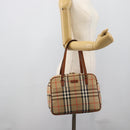 BURBERRY Nova Check Hand Bag Canvas Beige Gold Tone Auth 192718-22