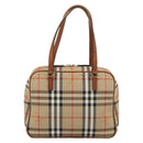 BURBERRY Nova Check Hand Bag Canvas Beige Gold Tone Auth 192718-2