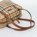 BURBERRY Nova Check Hand Bag Canvas Beige Gold Tone Auth 192718-7