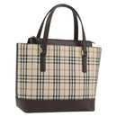 BURBERRY Nova Check Hand Bag Canvas Beige Silver Auth 192719V-1