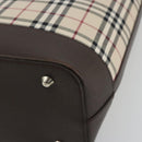 BURBERRY Nova Check Hand Bag Canvas Beige Silver Auth 192719V-12