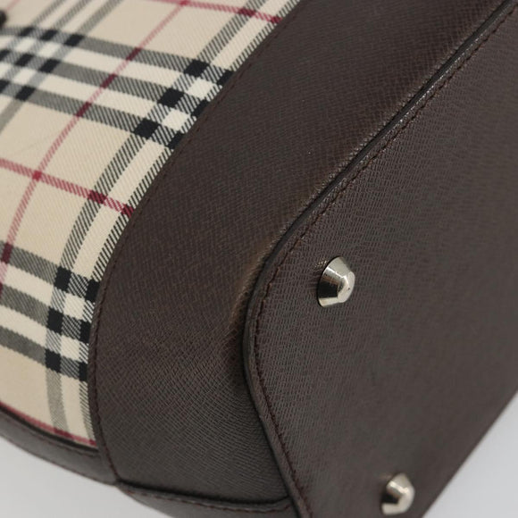 BURBERRY Nova Check Hand Bag Canvas Beige Silver Auth 192719V