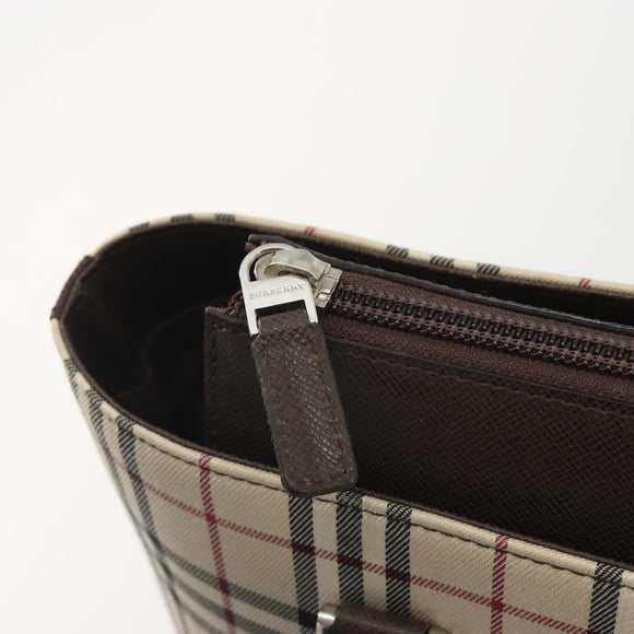 BURBERRY Nova Check Hand Bag Canvas Beige Silver Auth 192719V