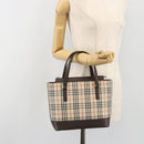BURBERRY Nova Check Hand Bag Canvas Beige Silver Auth 192719V-23