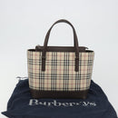 BURBERRY Nova Check Hand Bag Canvas Beige Silver Auth 192719V-24