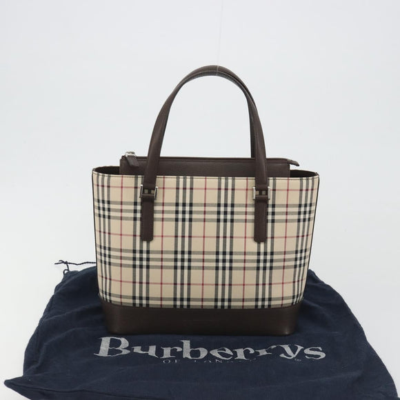 BURBERRY Nova Check Hand Bag Canvas Beige Silver Auth 192719V