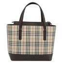 BURBERRY Nova Check Hand Bag Canvas Beige Silver Auth 192719V-3