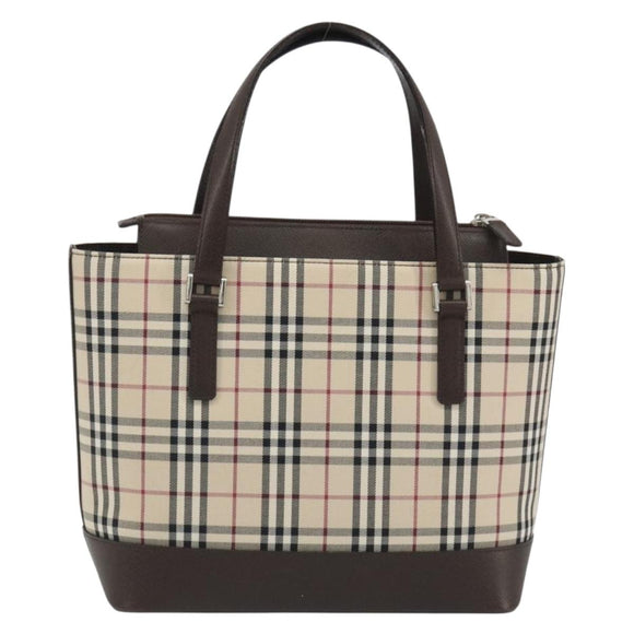 BURBERRY Nova Check Hand Bag Canvas Beige Silver Auth 192719V