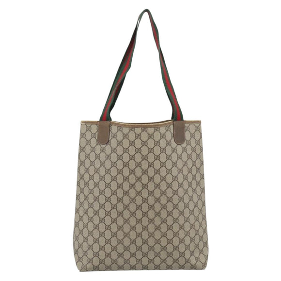 GUCCI GG Supreme Tote Bag PVC Leather Beige Auth 192725