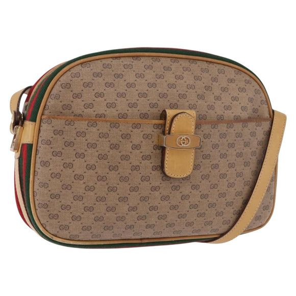 GUCCI Micro GG Shoulder Bag PVC Leather Beige Gold Tone Auth 192726