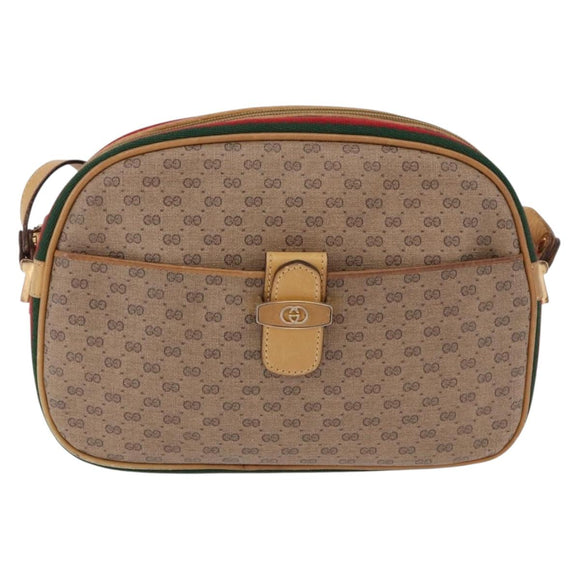 GUCCI Micro GG Shoulder Bag PVC Leather Beige Gold Tone Auth 192726