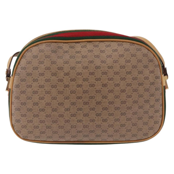 GUCCI Micro GG Shoulder Bag PVC Leather Beige Gold Tone Auth 192726