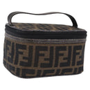 FENDI Zucca Canvas Vanity Cosmetic Pouch Brown Gold Tone Auth 192727-1