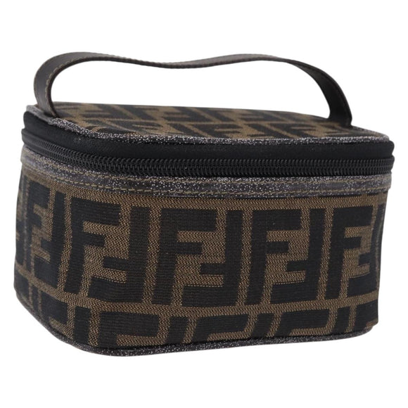 FENDI Zucca Canvas Vanity Cosmetic Pouch Brown Gold Tone Auth 192727