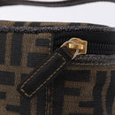FENDI Zucca Canvas Vanity Cosmetic Pouch Brown Gold Tone Auth 192727-14