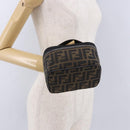 FENDI Zucca Canvas Vanity Cosmetic Pouch Brown Gold Tone Auth 192727-19