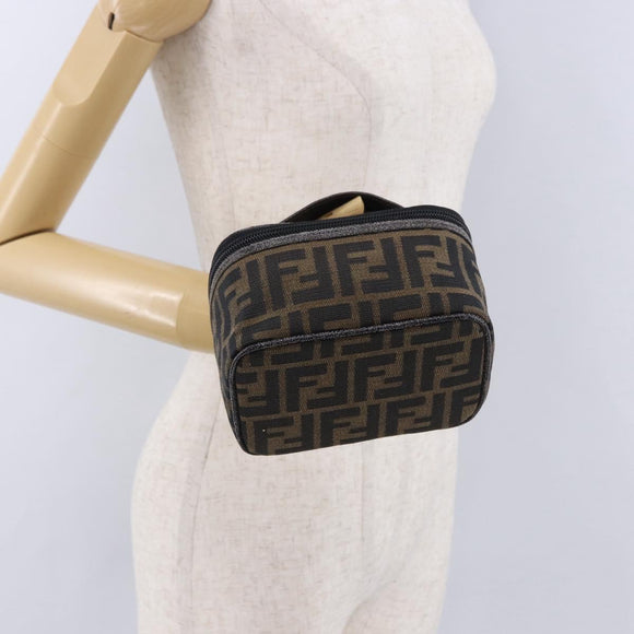 FENDI Zucca Canvas Vanity Cosmetic Pouch Brown Gold Tone Auth 192727