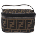 FENDI Zucca Canvas Vanity Cosmetic Pouch Brown Gold Tone Auth 192727-2