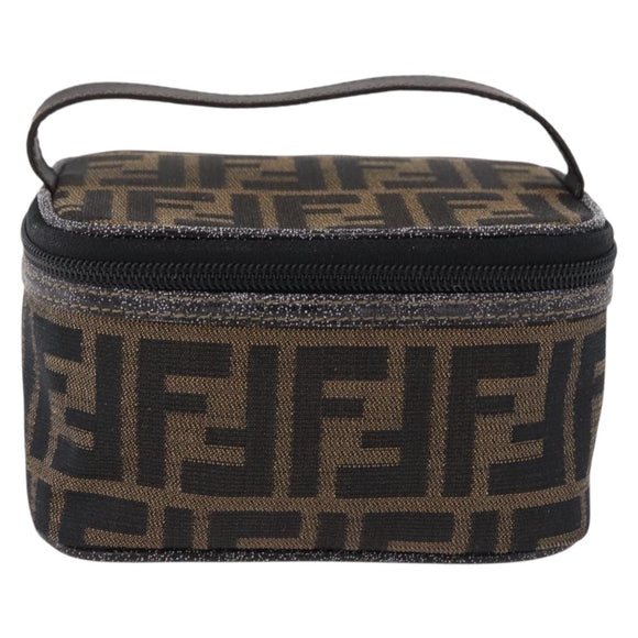 FENDI Zucca Canvas Vanity Cosmetic Pouch Brown Gold Tone Auth 192727