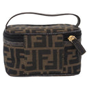 FENDI Zucca Canvas Vanity Cosmetic Pouch Brown Gold Tone Auth 192727-3