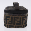 FENDI Zucca Canvas Vanity Cosmetic Pouch Brown Gold Tone Auth 192727-4