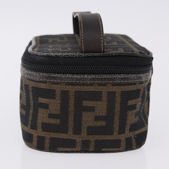 FENDI Zucca Canvas Vanity Cosmetic Pouch Brown Gold Tone Auth 192727