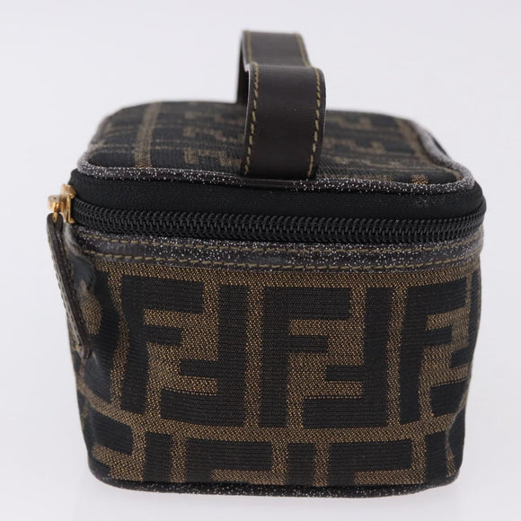 FENDI Zucca Canvas Vanity Cosmetic Pouch Brown Gold Tone Auth 192727
